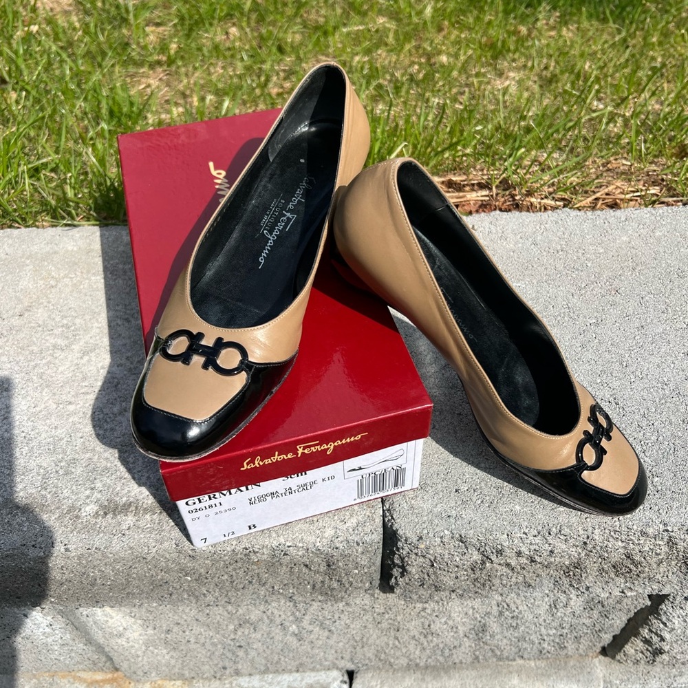 Salvatore Ferragamo Tan and Black Loafers